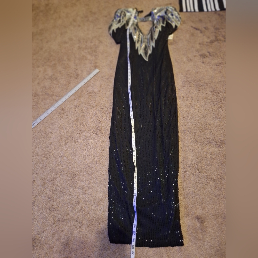 Alcye Designs / Black Maxi Dress with Silver Sequin Yoke / Size 6 - Picture 10 of 15